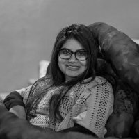 Black and white photograph of Arrati Khanal
