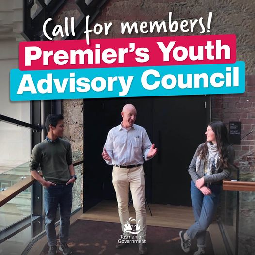 Premier Peter Gutwein talking to two young people